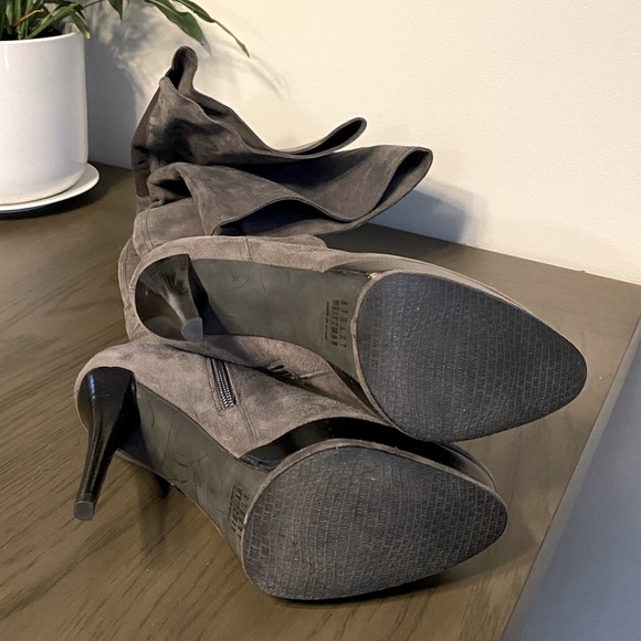 💕 Stuart Weitzman Over The Knee Slate Gray Suede High Heel Stiletto Boots 6.5W - Picture 13 of 13